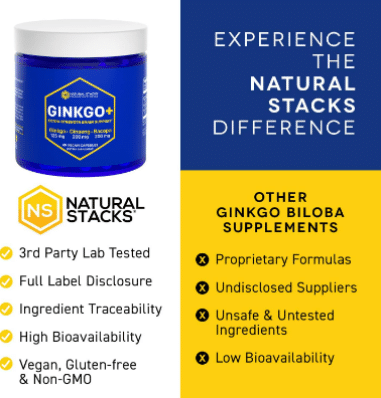 NATURAL STACKS Ginkgo Biloba Supplements w/Panax Ginseng and Bacopa Monnieri - Focus Supplement for Mental Performance, Brain Supplements for Adults, 60 Ginkgo Biloba Capsules 60 Count (Pack of 1)