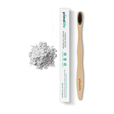 Primal Life Organics - Charcoal Toothbrush, Made with Charcoal & Bamboo, Biodegradable, BPA-Free, Perfect for Kids & Adults, Recyclable, Gently Massages Gums & Teeth, Zero Waste Toothbrush, (1-Pack)