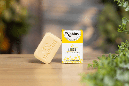 Nablus 100% Certified Organic Virgin Olive Oil & Lemon Soap Whole Body & Hair 3.5 oz. (1 Bar) -Natural and Organic Cosmetic certified-Halal Certified Not Tested on Animals- Totally Vegan For Men and Women