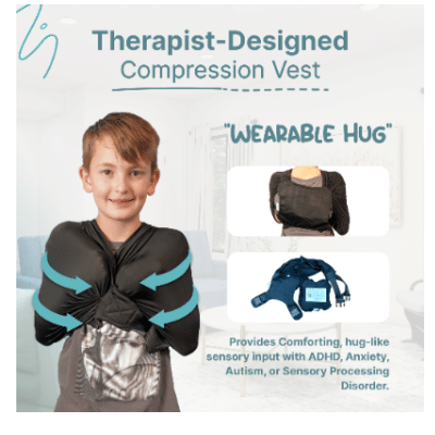 Abby & Noah Sensory Compression vest for Adults & Kids with Autism, ADHD, Anxiety, and Sensory Issues - Deep Pressure Calming Hug Adjustable Sensory Clothing (Alternative to Weighted Hug) (Black, Large) Adult-Large