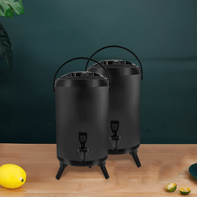 SOGA 2X 8L Stainless Steel Insulated Milk Tea Barrel Hot and Cold Beverage Dispenser Container with Faucet Black