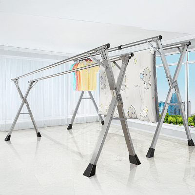 SOGA 2X 2.4m Portable Standing Clothes Drying Rack Foldable Space-Saving Laundry Holder 3 Poles