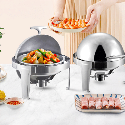 SOGA 2X 6L Round Chafing Stainless Steel Food Warmer with Glass Roll Top
