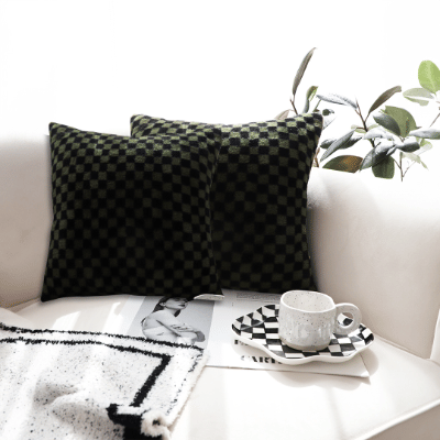 SOGA 2X 45cm Urban Light Luxury Pillow Dark Night Green Checkered Square Throw Pillow