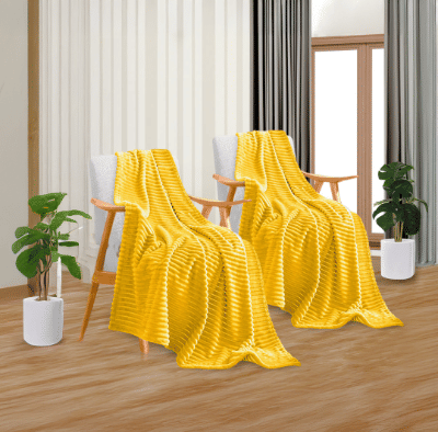 SOGA 2X Yellow Throw Blanket Warm Cozy Striped Pattern Thin Flannel Coverlet Fleece Bed Sofa Comforter