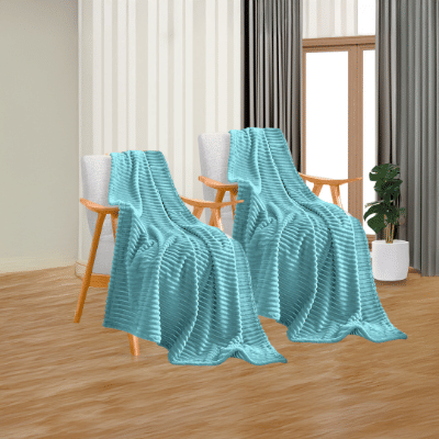 SOGA 2X Sky Blue Throw Blanket Warm Cozy Striped Pattern Thin Flannel Coverlet Fleece Bed Sofa Comforter