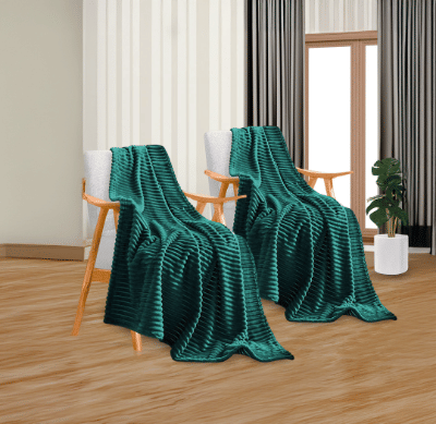 SOGA 2X Dark GreenThrow Blanket Warm Cozy Striped Pattern Thin Flannel Coverlet Fleece Bed Sofa Comforter