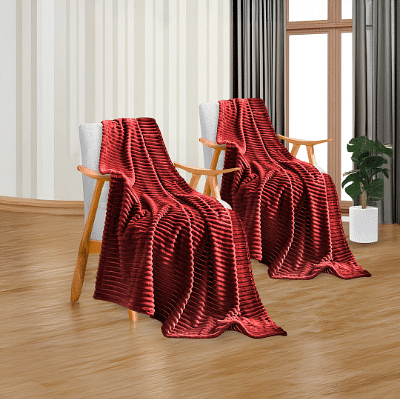 SOGA 2X Burgundy Throw Blanket Warm Cozy Striped Pattern Thin Flannel Coverlet Fleece Bed Sofa Comforter