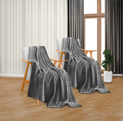 SOGA 2X GreyThrow Blanket Warm Cozy Striped Pattern Thin Flannel Coverlet Fleece Bed Sofa Comforter