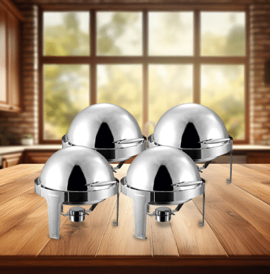 SOGA 4X 6L Stainless Steel Chafing Food Warmer Catering Dish Round Roll Top