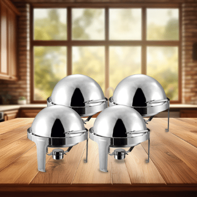 SOGA 4X 6L Round Chafing Stainless Steel Food Warmer with Glass Roll Top