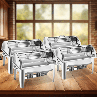 SOGA 4X 9L Stainless Steel Full Size Roll Top Chafing Dish Food Warmer