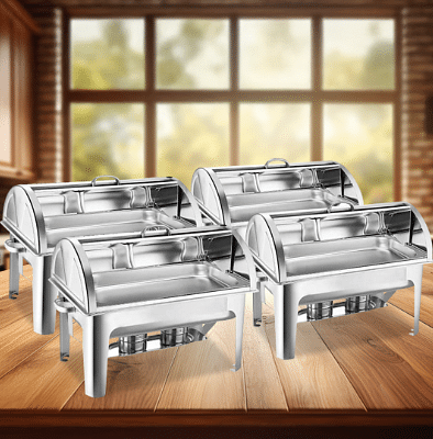 SOGA 4X 4.5L Dual Tray Stainless Steel Roll Top Chafing Dish Food Warmer