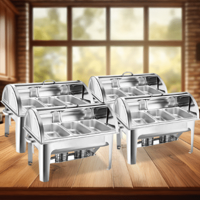 SOGA 4X 3L Triple Tray Stainless Steel Roll Top Chafing Dish Food Warmer
