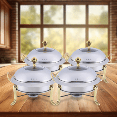 SOGA 4X Stainless Steel Gold Accents Round Buffet Chafing Dish Cater Food Warmer Chafer with Glass Top Lid
