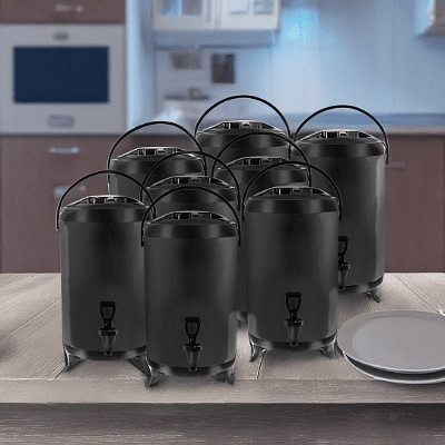 SOGA 8X 12L Stainless Steel Insulated Milk Tea Barrel Hot and Cold Beverage Dispenser Container with Faucet Black