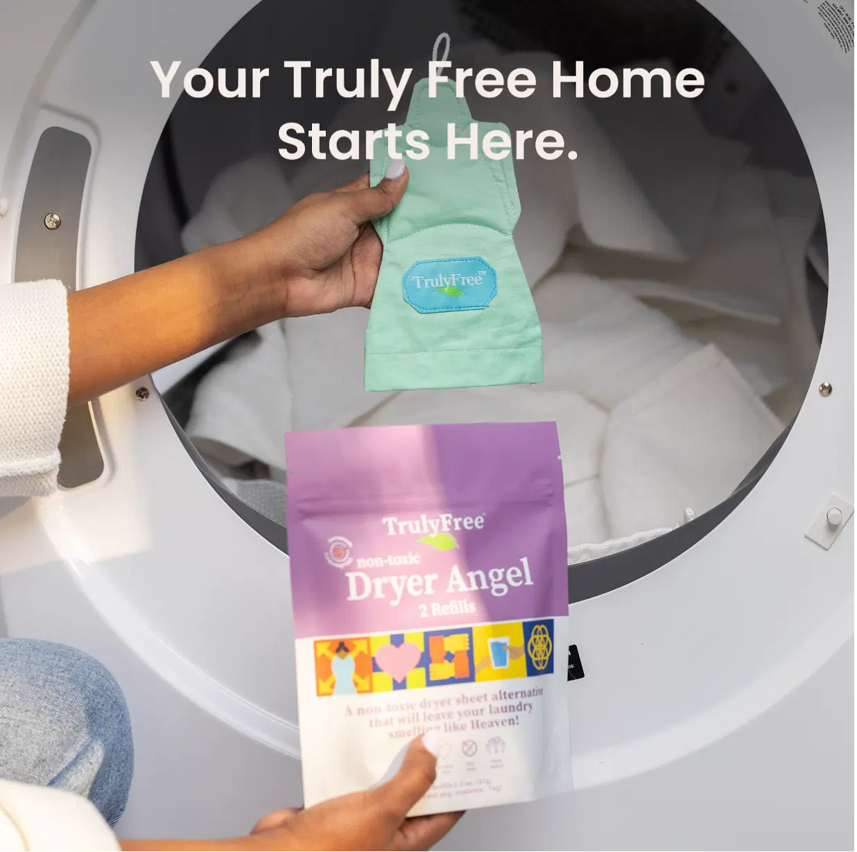 Truly Free Dryer Angel: Refillable Non-Toxic Dryer Sheet Alternative, Fabric Softener and Scent Booster - Includes: 1 Dryer Angel Cover with 2 Refills 1 Count (Pack of 1)