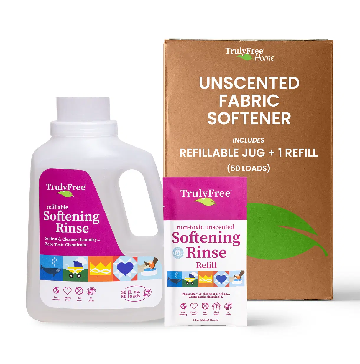 Truly Free Fabric Softening Conditioner for Clothes| Safe for Babies & Kids with Sensitive Skin | Plant-Based | Include 1 Refillable 50oz Bottle with Measuring Cap| Unscented Rinse(50 Loads) Unscented 50 Fl Oz (Pack of 1)