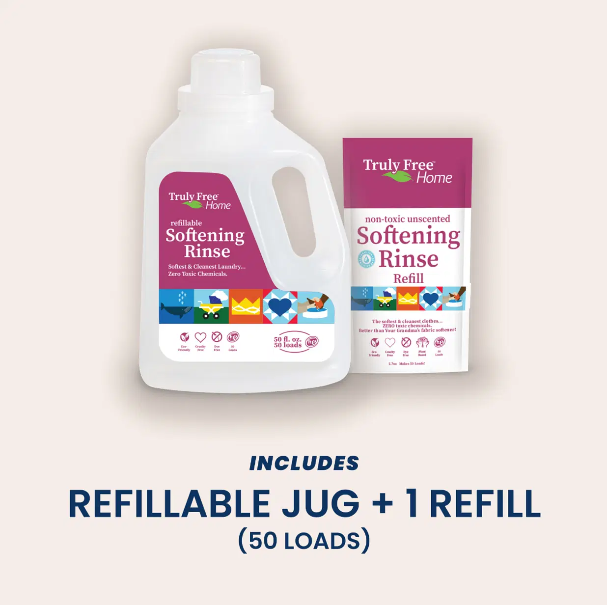 Truly Free Fabric Softening Conditioner for Clothes| Safe for Babies & Kids with Sensitive Skin | Plant-Based | Include 1 Refillable 50oz Bottle with Measuring Cap| Unscented Rinse(50 Loads) Unscented 50 Fl Oz (Pack of 1)