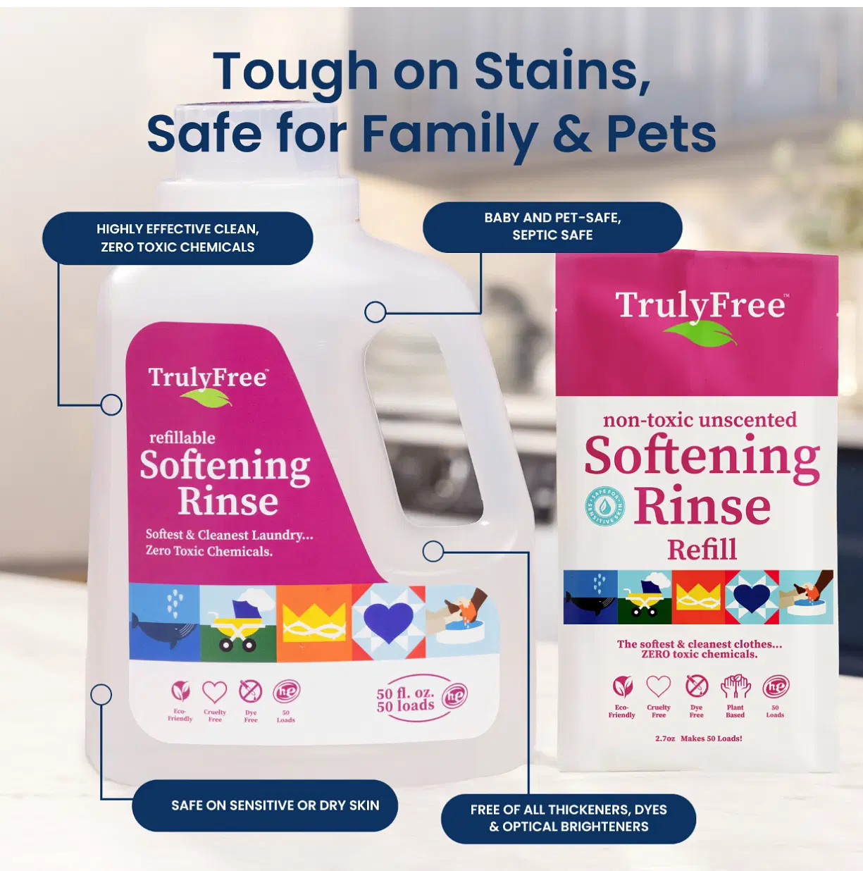 Truly Free Fabric Softening Conditioner for Clothes| Safe for Babies & Kids with Sensitive Skin | Plant-Based | Include 1 Refillable 50oz Bottle with Measuring Cap| Unscented Rinse(50 Loads) Unscented 50 Fl Oz (Pack of 1)