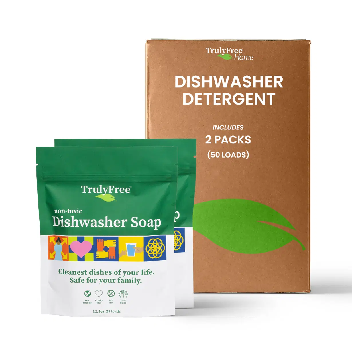 Truly Free Automatic Dishwasher Detergent Powder - Concentrated Dishwashing Detergent, Dish Soap, Hard Water Stain Remover, Kitchen Cleaning Supplies, No Harmful Ingredients - 12.5 oz (Pack of 2)