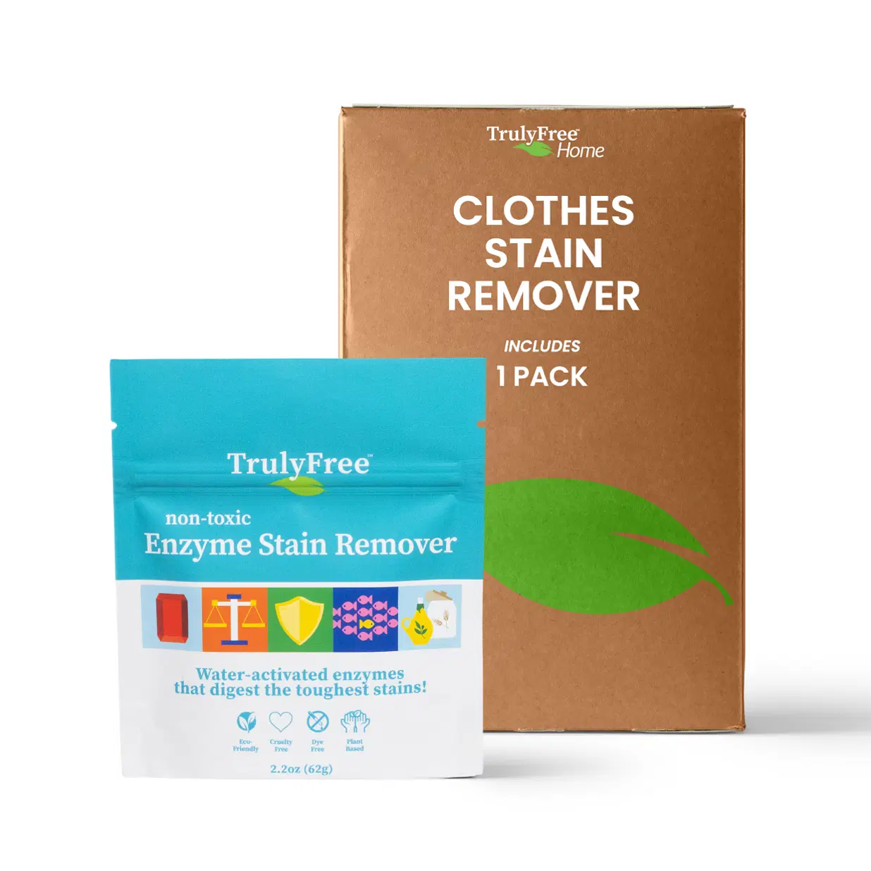Truly Free Enzyme Laundry Stain Remover - Natural Laundry Detergent Booster for Blood, Grass, Pet Urine & Odor - Biological Washing Powder for Clothes, Couch Fabric (50 Scoops)