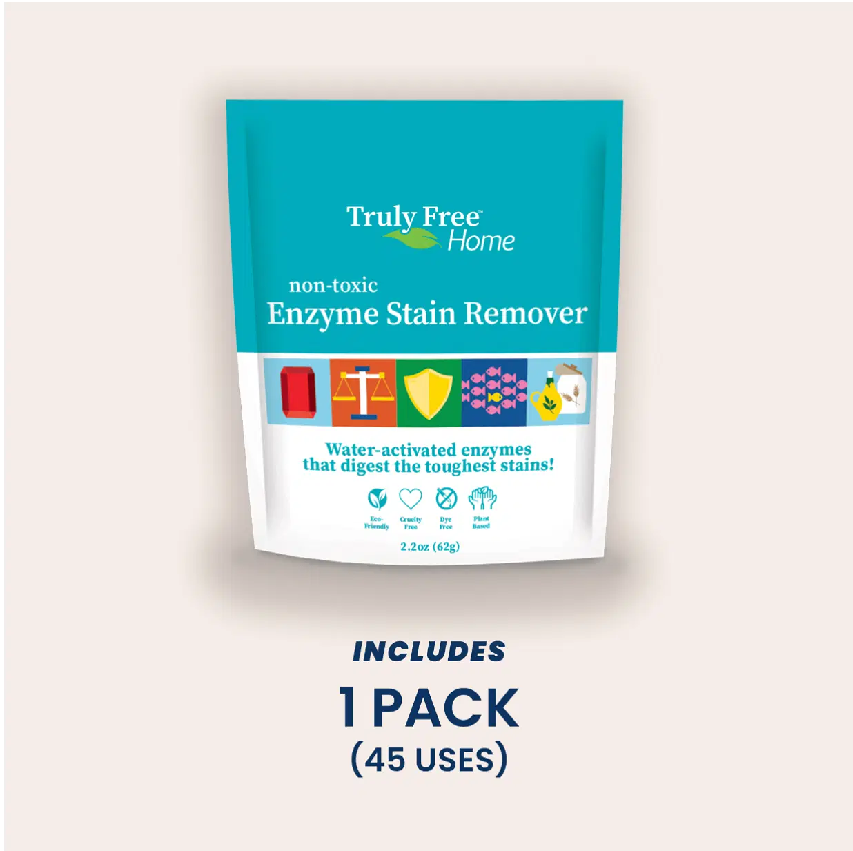Truly Free Enzyme Laundry Stain Remover - Natural Laundry Detergent Booster for Blood, Grass, Pet Urine & Odor - Biological Washing Powder for Clothes, Couch Fabric (50 Scoops)