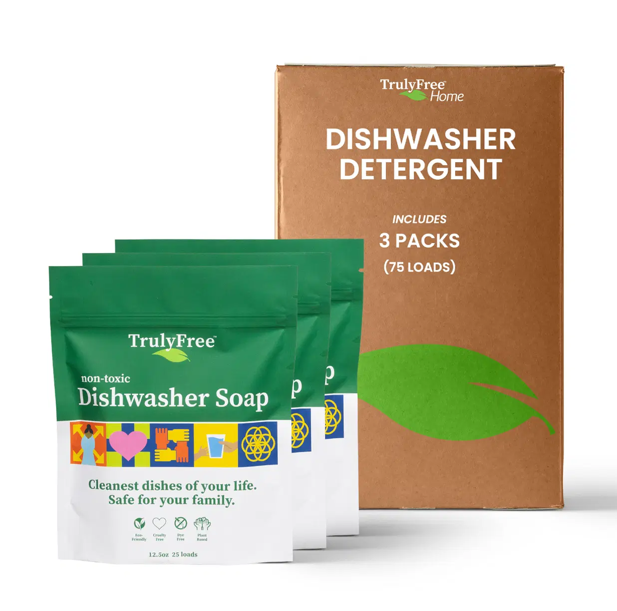 Truly Free Automatic Dishwasher Detergent Powder - Concentrated Dishwashing Detergent, Dish Soap, Hard Water Stain Remover, Kitchen Cleaning Supplies, No Harmful Ingredients - 12.5 oz (Pack of 3)