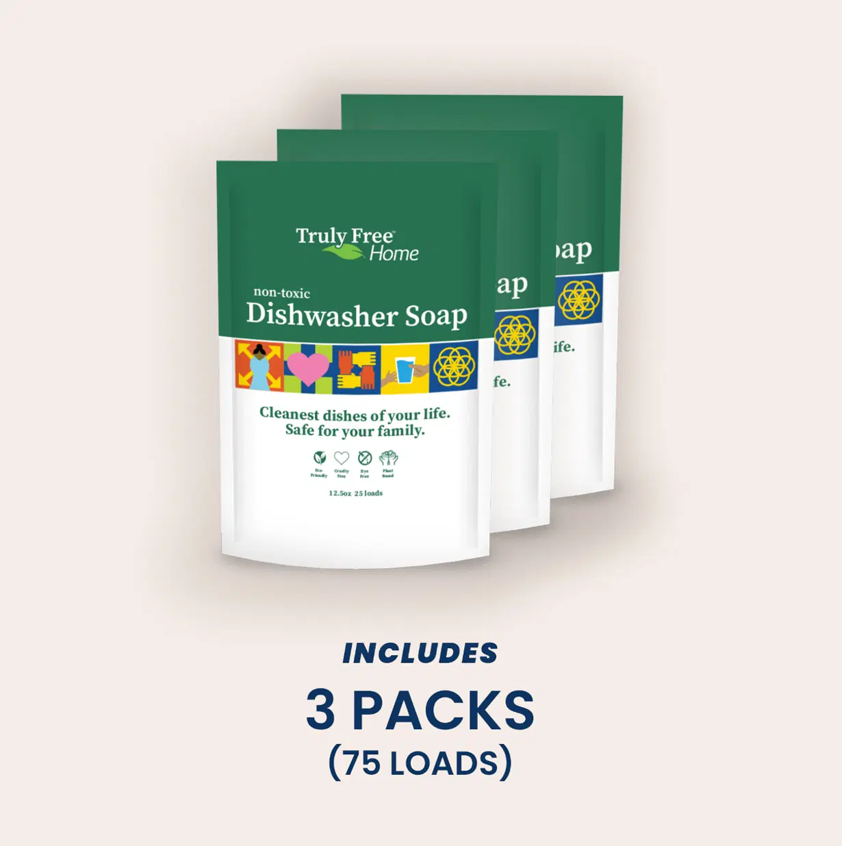 Truly Free Automatic Dishwasher Detergent Powder - Concentrated Dishwashing Detergent, Dish Soap, Hard Water Stain Remover, Kitchen Cleaning Supplies, No Harmful Ingredients - 12.5 oz (Pack of 3)
