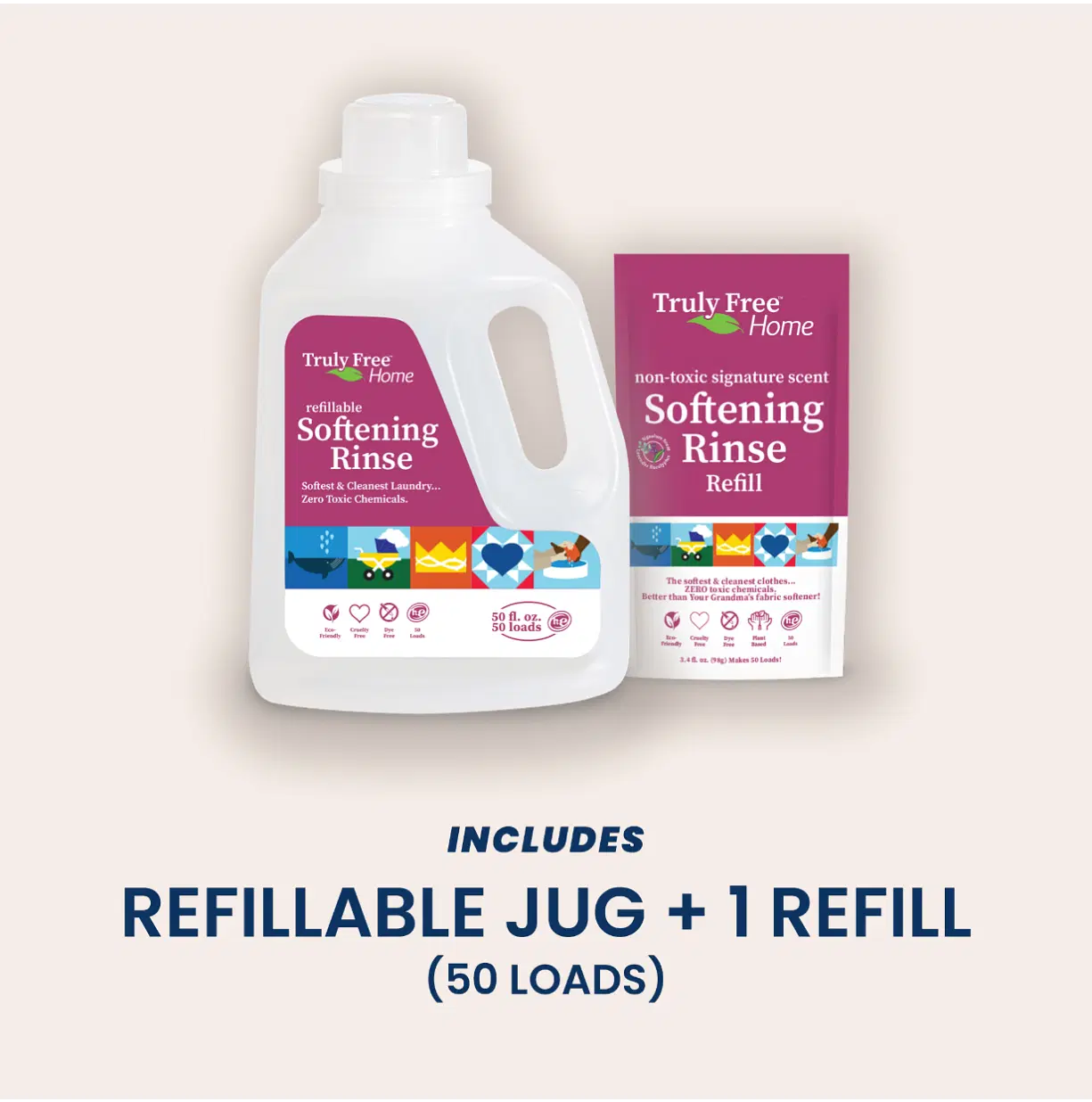 Truly Free TF Scented Rinse SR| Safe for Babies & Kids with Sensitive Skin | Plant-Based | Include 1 Refillable 50oz Bottle with Measuring Cap| Signature Wash Scented (50 Loads)
