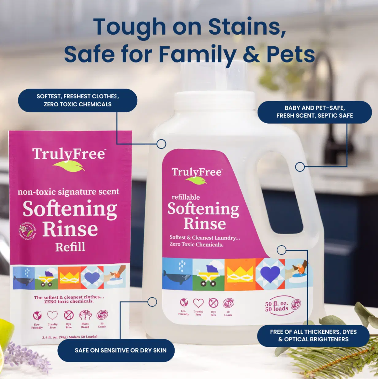 Truly Free TF Scented Rinse SR| Safe for Babies & Kids with Sensitive Skin | Plant-Based | Include 1 Refillable 50oz Bottle with Measuring Cap| Signature Wash Scented (50 Loads)