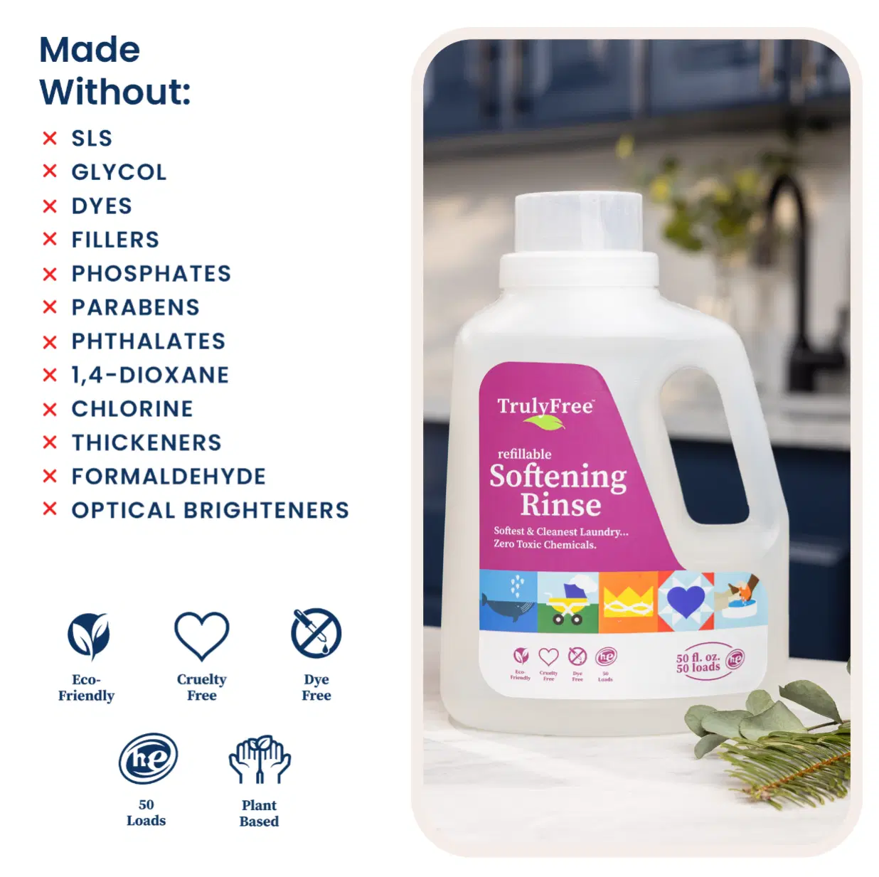 Truly Free TF Scented Rinse SR| Safe for Babies & Kids with Sensitive Skin | Plant-Based | Include 1 Refillable 50oz Bottle with Measuring Cap| Signature Wash Scented (50 Loads)