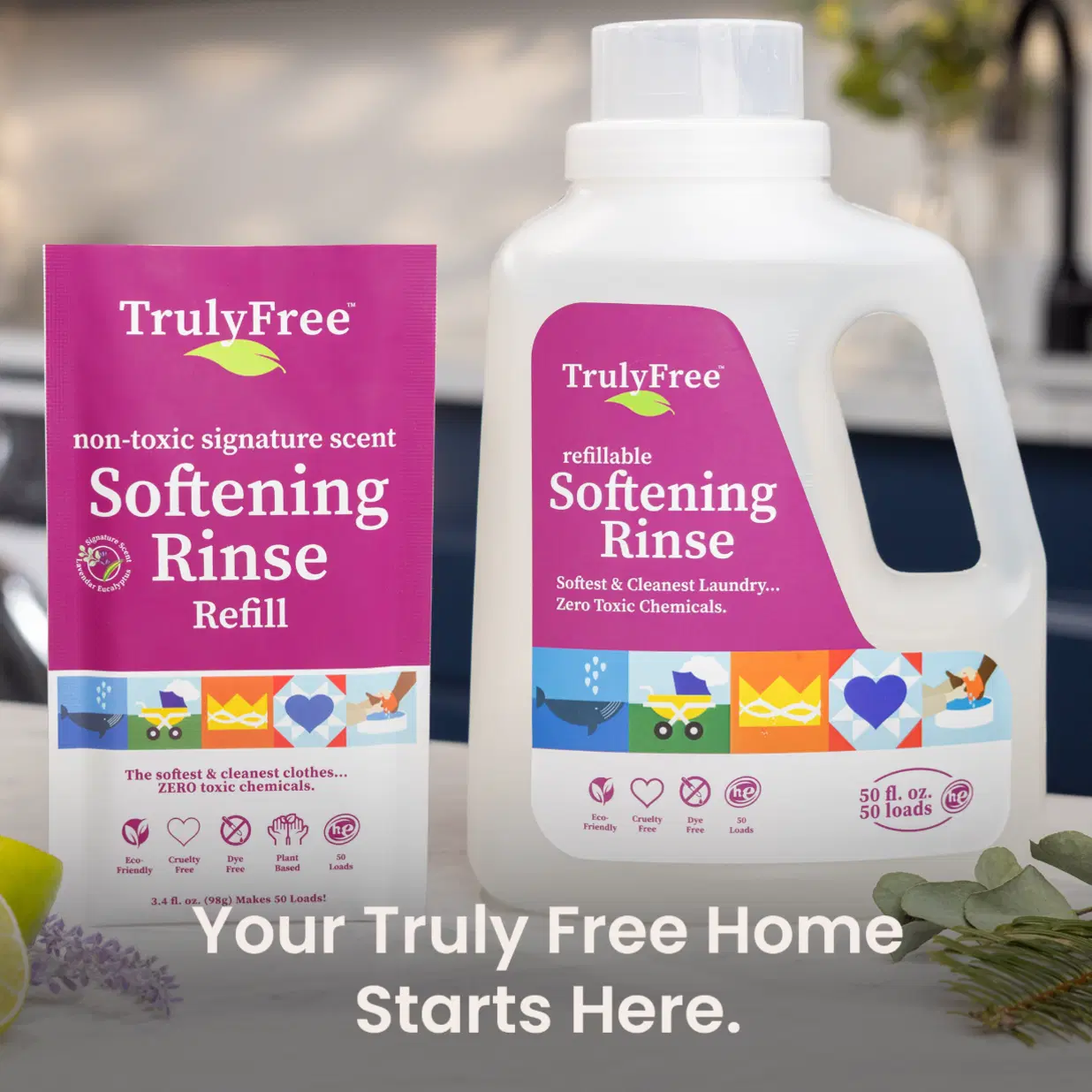 Truly Free TF Scented Rinse SR| Safe for Babies & Kids with Sensitive Skin | Plant-Based | Include 1 Refillable 50oz Bottle with Measuring Cap| Signature Wash Scented (50 Loads)
