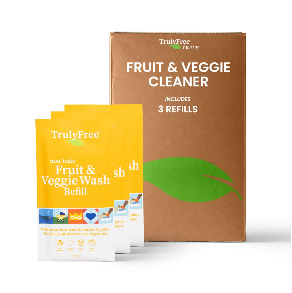 Truly Free Natural Fruit and Veggie Wash Kit - DIY Vegetable Washer & Fruit Cleanser - Pack of 3