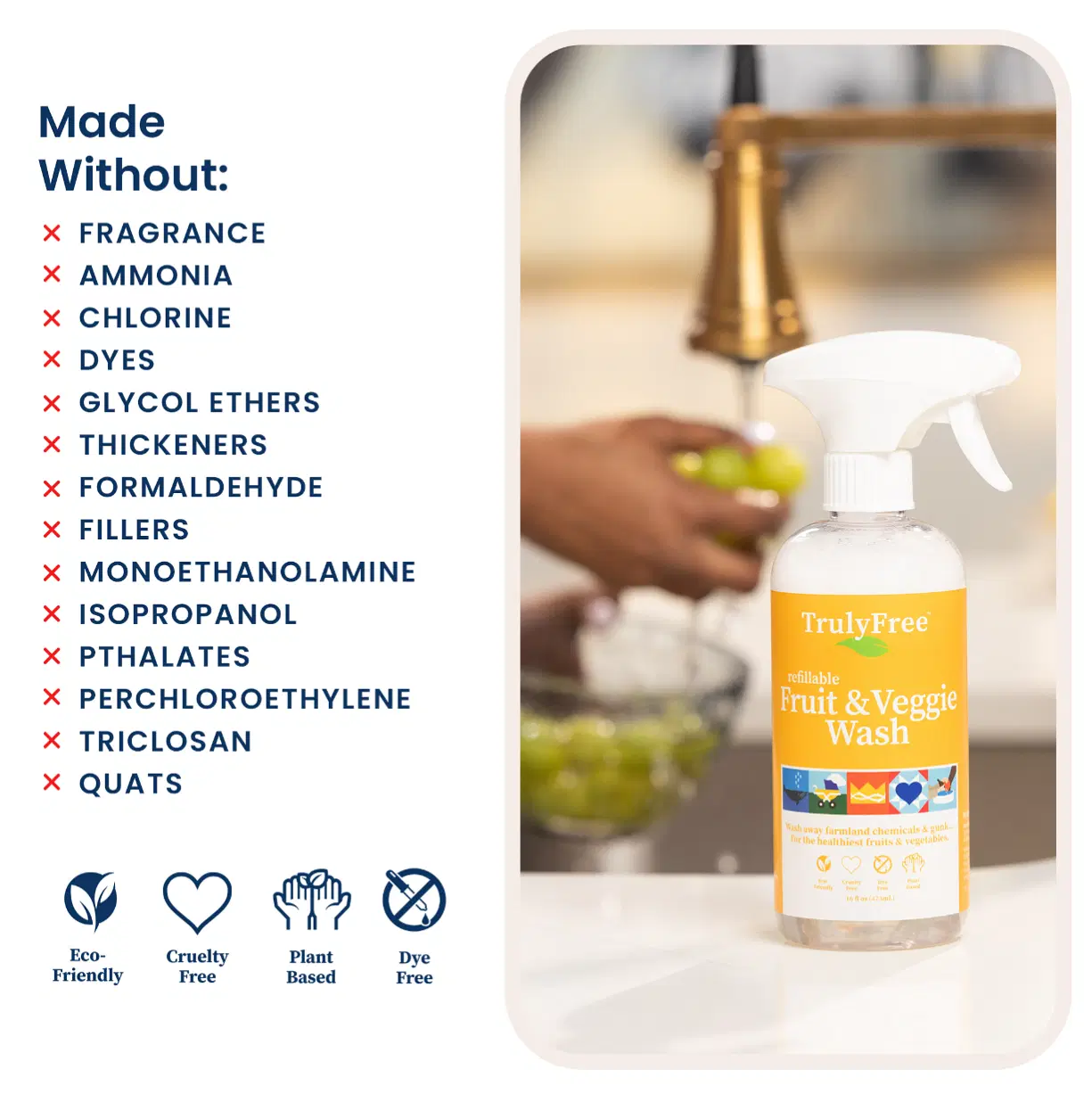 Truly Free Natural Fruit and Veggie Wash Kit - DIY Vegetable Washer & Fruit Cleanser - Pack of 3