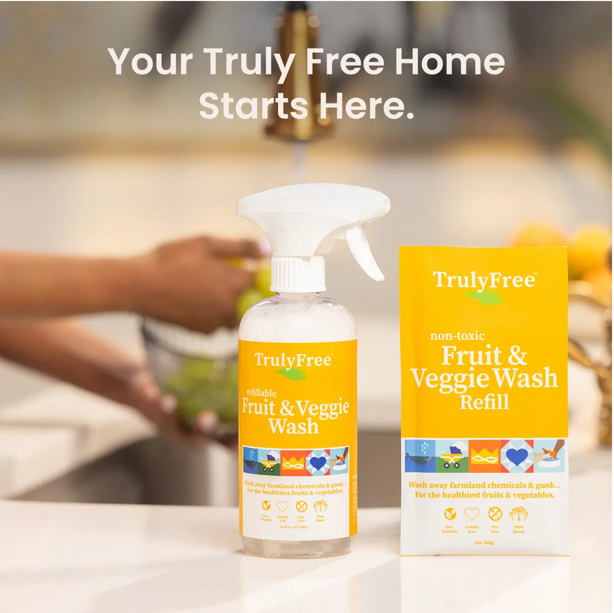 Truly Free Natural Fruit and Veggie Wash Kit - DIY Vegetable Washer & Fruit Cleanser - Pack of 3