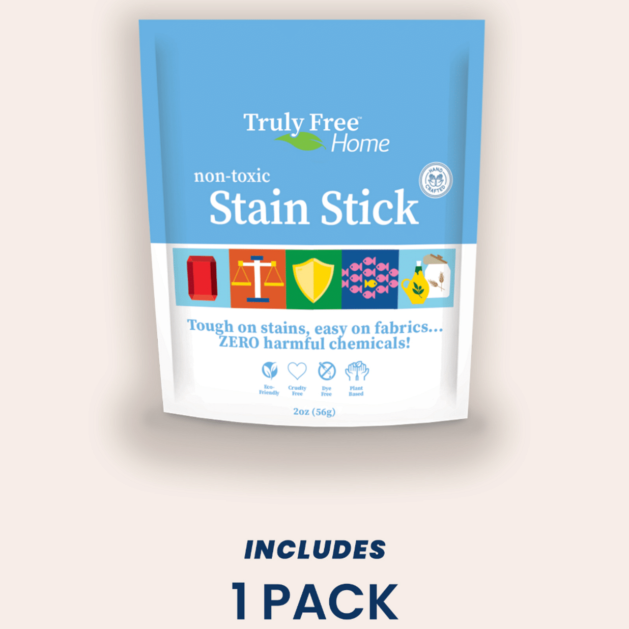 Truly Free Natural Stain Stick - Laundry Spot Remover for Clothes - Removes Food, Blood, Pet, Grass and More - Travel Size Stick - Made With Saponified Coconut and Olive Oils (56g)