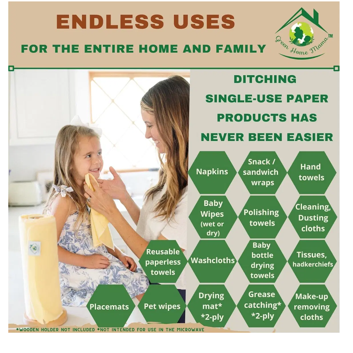 Reusable Paper Towels Washable Roll 29 Pack, 100% Soft Cotton Baby Wipes, Paperless Paper Towel Alternative, Zero Waste Napkins w/Wet Bag & Wash Cloth