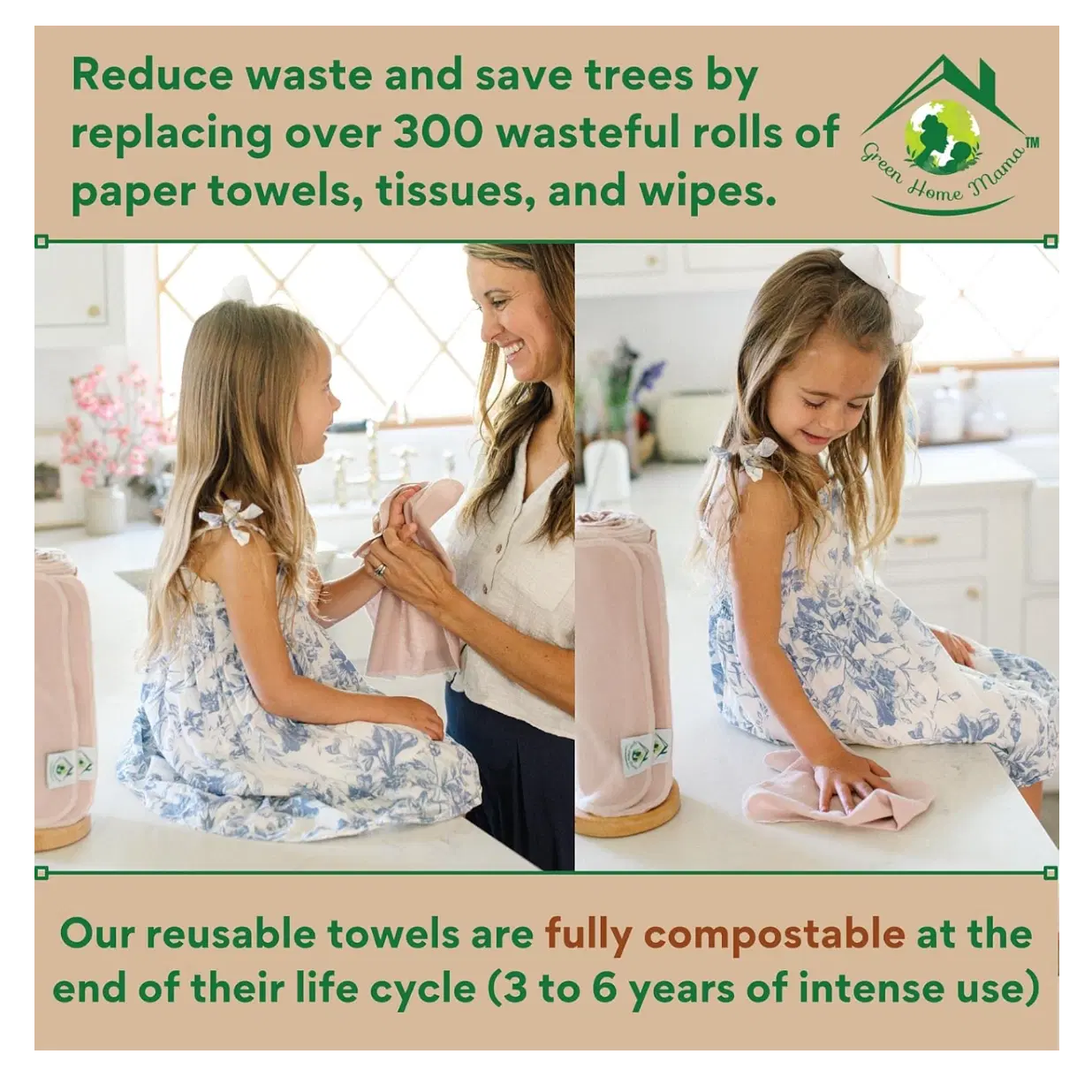 Reusable Paper Towels Washable Roll 29 Pk, 100% Soft Cotton Baby Wipes, Paperless Paper Towel Alternative, Zero Waste Napkins w/Wet Bag & Wash Cloth