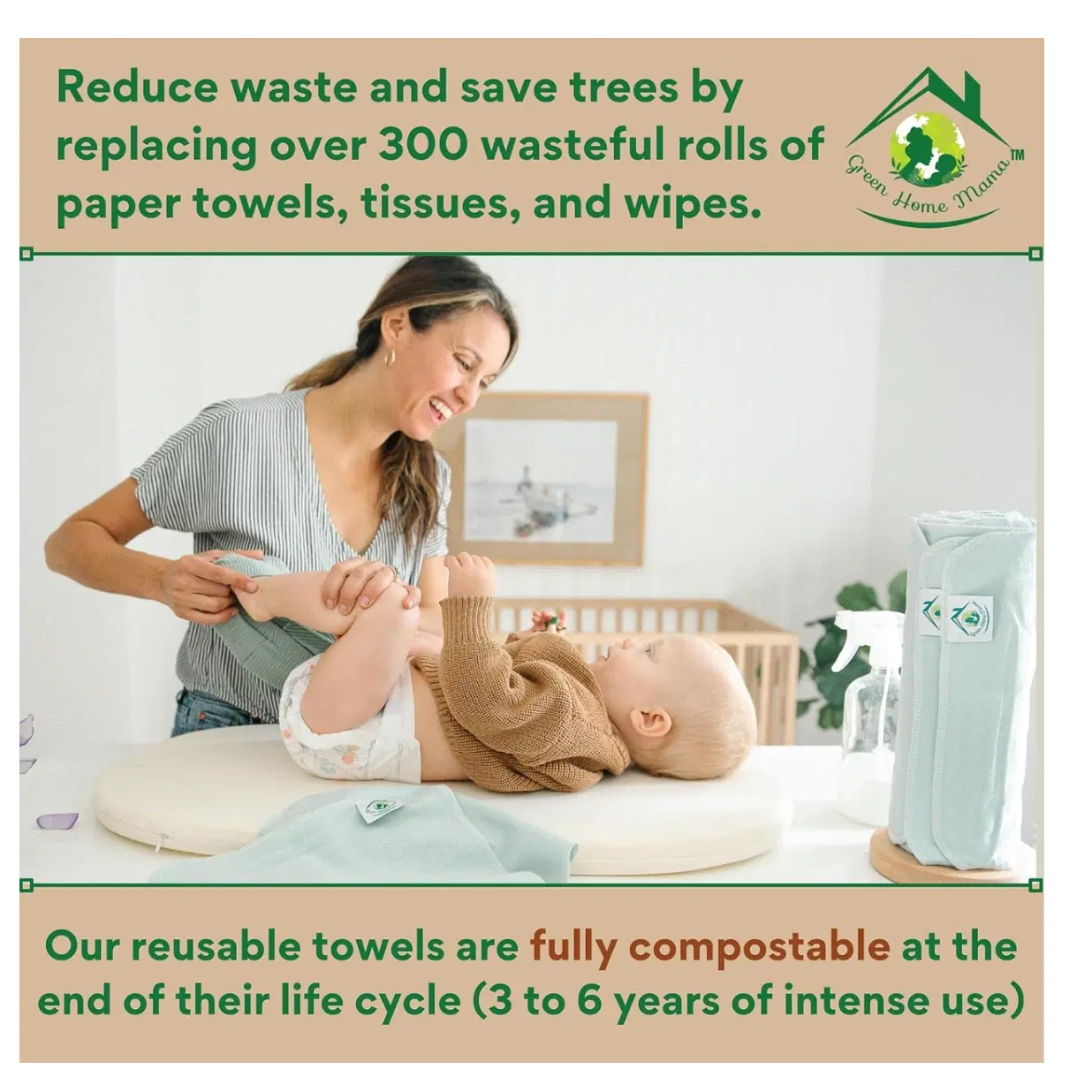 Reusable Paper Towels Washable Roll 29 Pk, 100% Soft Cotton Baby Wipes, Paperless Paper Towel Alternative, Zero Waste Napkins w/Wet Bag & Wash Cloth