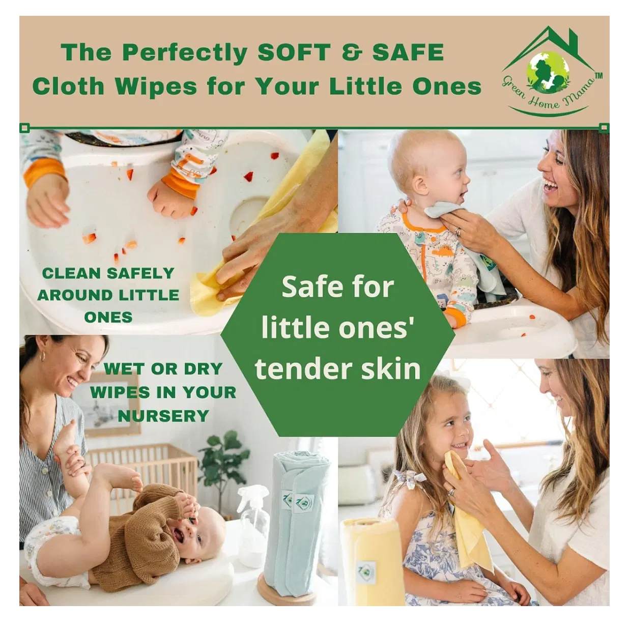 Reusable Paper Towels Washable Roll 29 Pk, 100% Soft Cotton Baby Wipes, Paperless Paper Towel Alternative, Zero Waste Napkins w/Wet Bag & Wash Cloth