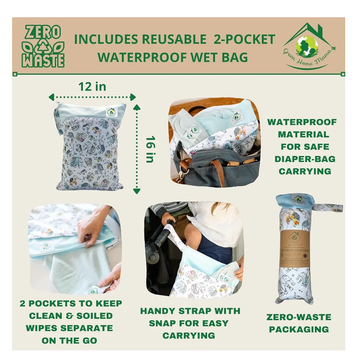 Reusable Paper Towels Washable Roll 29 Pk, 100% Soft Cotton Baby Wipes, Paperless Paper Towel Alternative, Zero Waste Napkins w/Wet Bag & Wash Cloth
