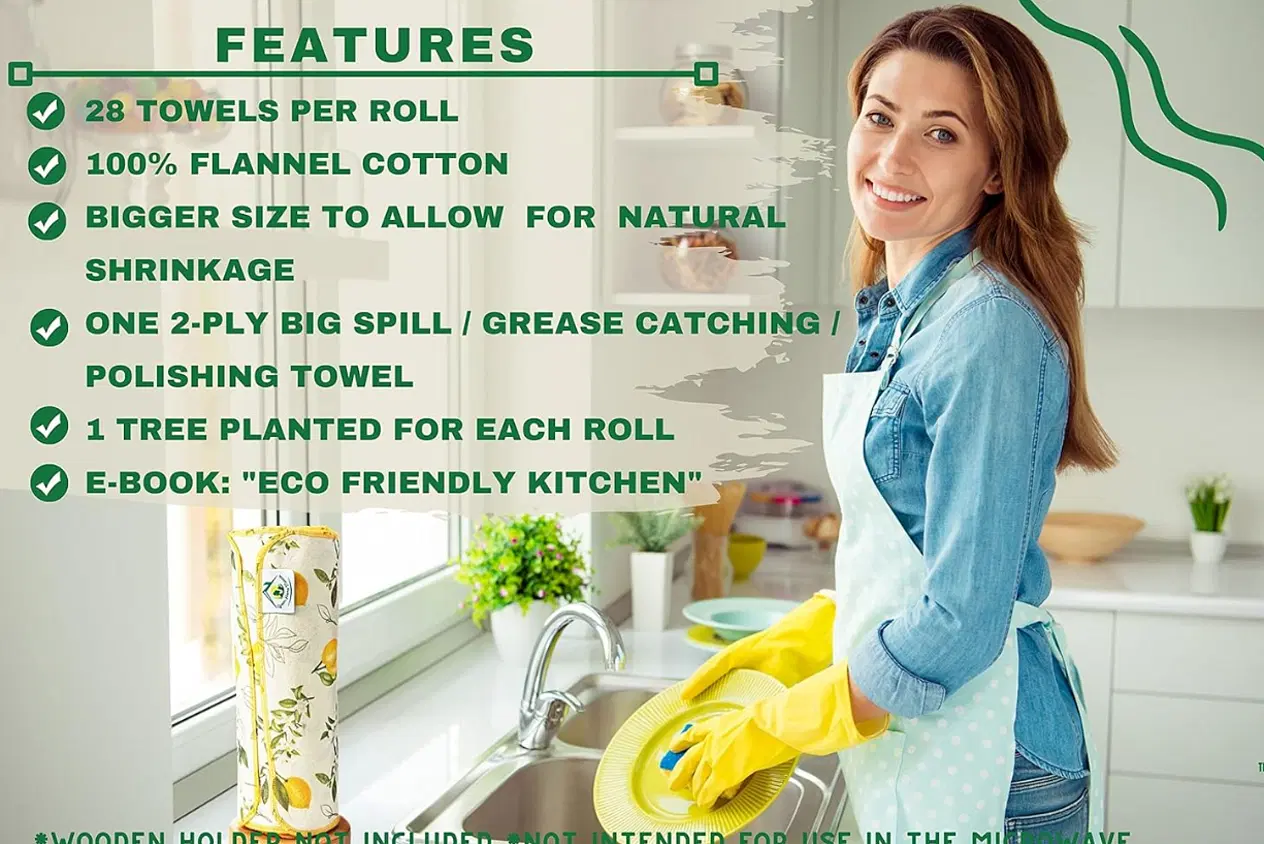 Reusable Paper Towels Washable Roll 29 Pk, 12 x 11 in, 100% Soft Cotton Baby Wipes, Paperless Paper Towel Alternative, Zero Waste Tree-Free Napkins w/ Polishing, Bacon Sponge and Cotton Bag
