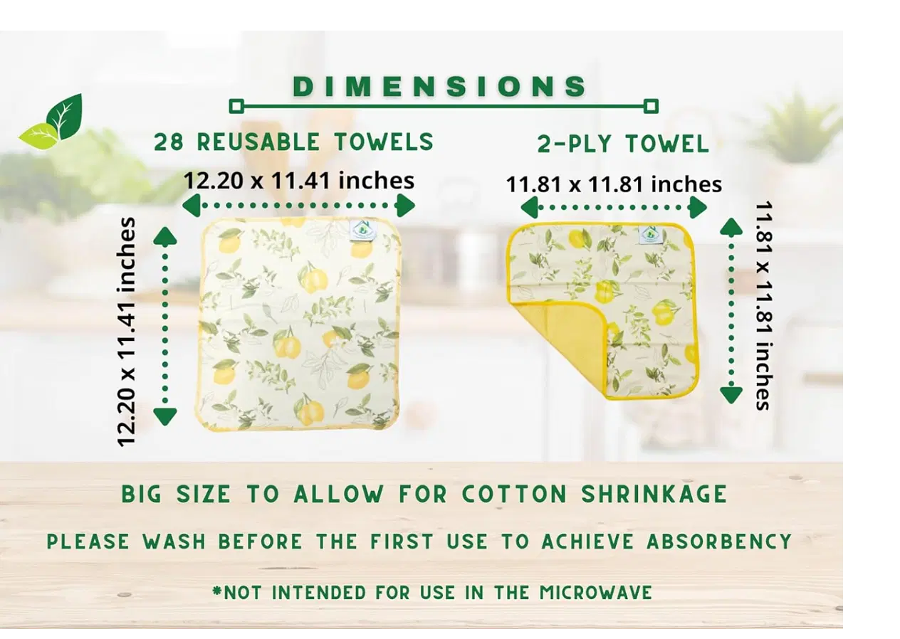 Reusable Paper Towels Washable Roll 29 Pk, 12 x 11 in, 100% Soft Cotton Baby Wipes, Paperless Paper Towel Alternative, Zero Waste Tree-Free Napkins w/ Polishing, Bacon Sponge and Cotton Bag