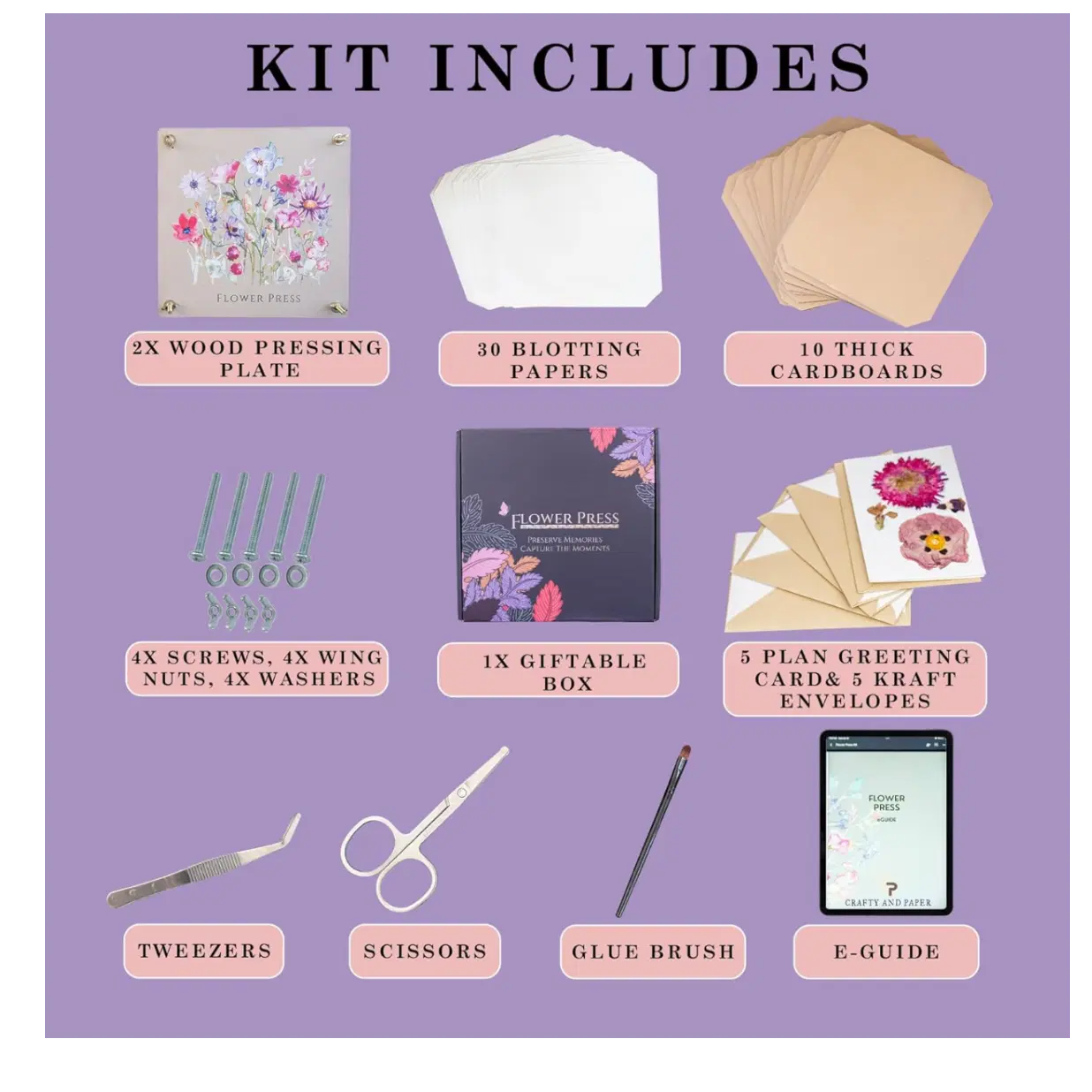 Extra Large Flower Press 11.2" x 10.7" – Press up to 10 Layers! Includes Cardboard, Blotting Paper, Greeting Cards, Ebook & More. Perfect Flower Preservation Kit for Kids & Adults