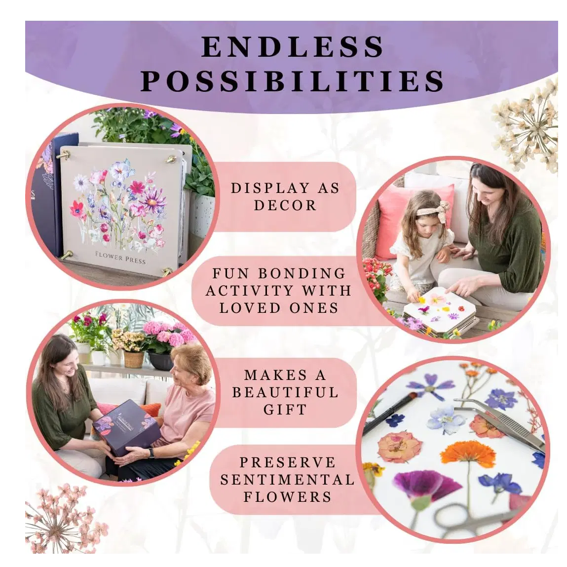Extra Large Flower Press 11.2" x 10.7" – Press up to 10 Layers! Includes Cardboard, Blotting Paper, Greeting Cards, Ebook & More. Perfect Flower Preservation Kit for Kids & Adults