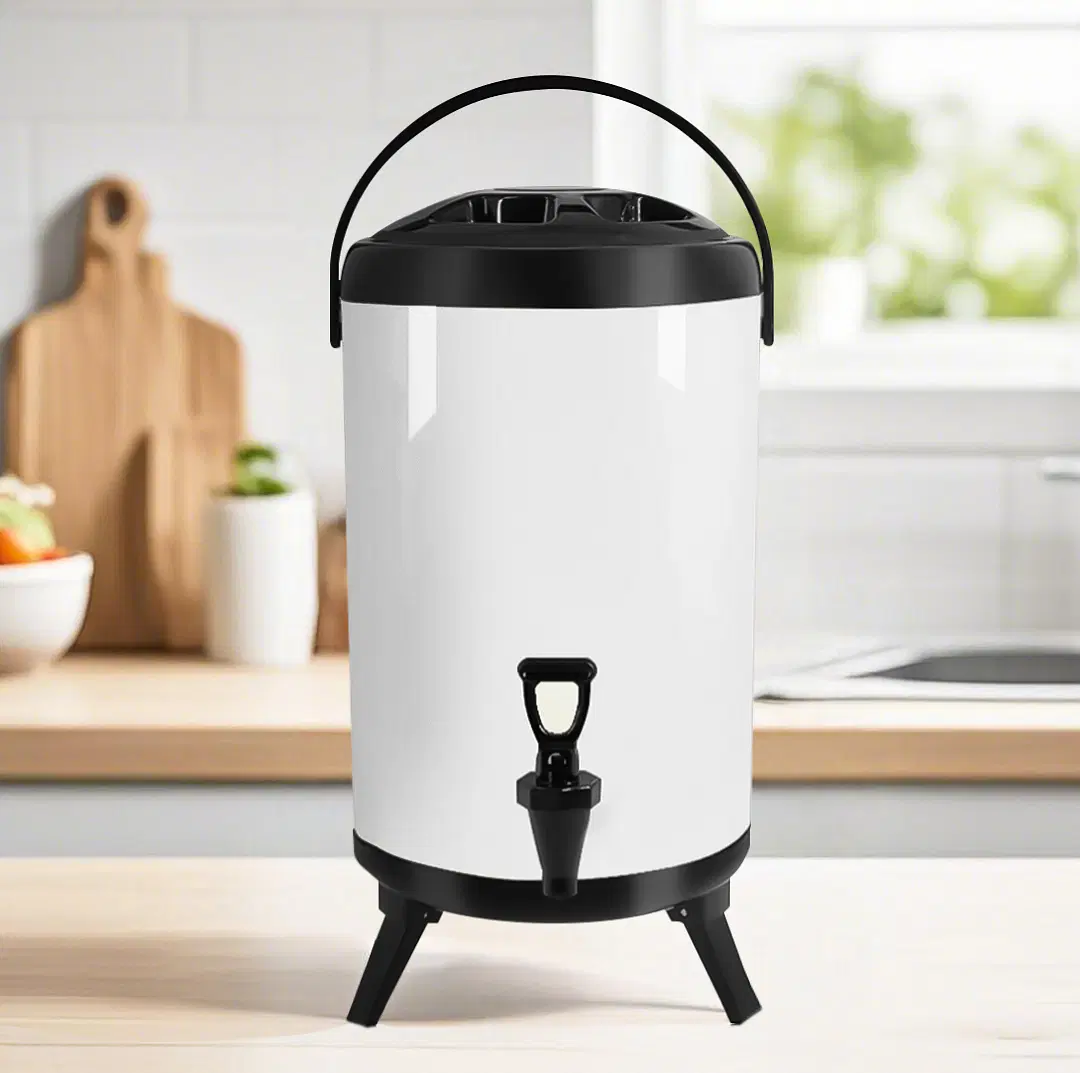 SOGA 8X 12L Stainless Steel Insulated Milk Tea Barrel Hot and Cold Beverage Dispenser Container with Faucet White