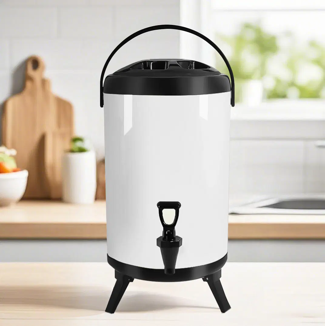 SOGA 8X 8L Stainless Steel Insulated Milk Tea Barrel Hot and Cold Beverage Dispenser Container with Faucet White