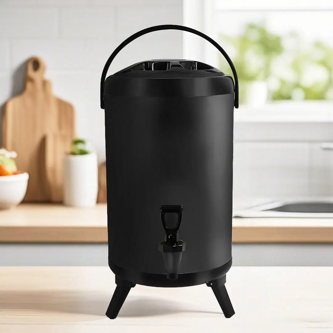 SOGA 8X 12L Stainless Steel Insulated Milk Tea Barrel Hot and Cold Beverage Dispenser Container with Faucet Black