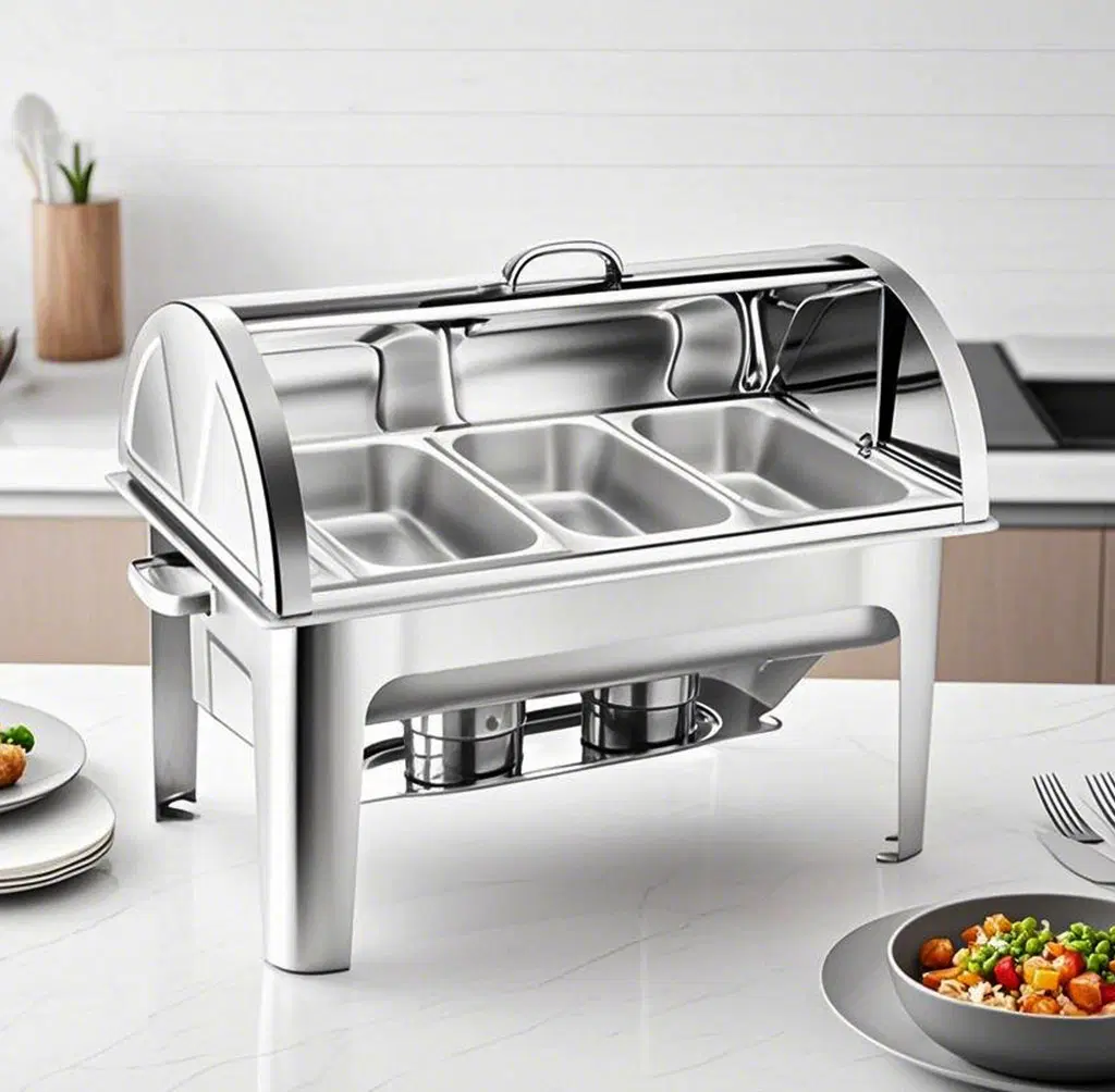 SOGA 4X 3L Triple Tray Stainless Steel Roll Top Chafing Dish Food Warmer